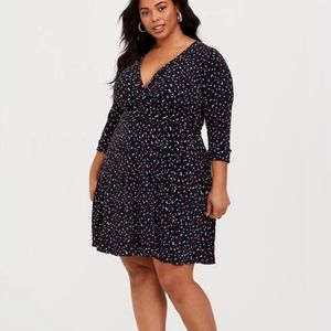Dotted surplice wrap dress